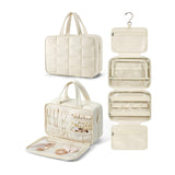 Quilted Hanging Toiletry Bag with Jewelry Organizer - Large Beige