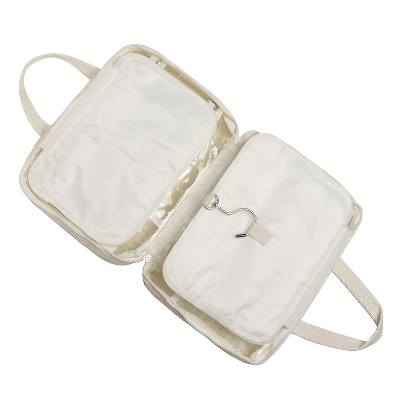Quilted Hanging Toiletry Bag with Jewelry Organizer - Large Beige