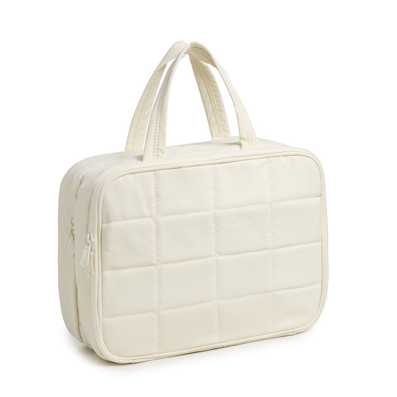 Quilted Hanging Toiletry Bag with Jewelry Organizer - Large Beige