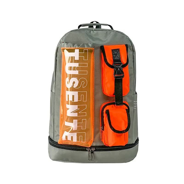 Orange And Grey Stylish Sports Backpack with Contrast Pockets - Badminton & Tennis