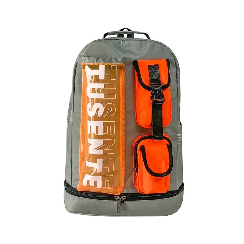 Orange And Grey Stylish Sports Backpack with Contrast Pockets - Badminton & Tennis