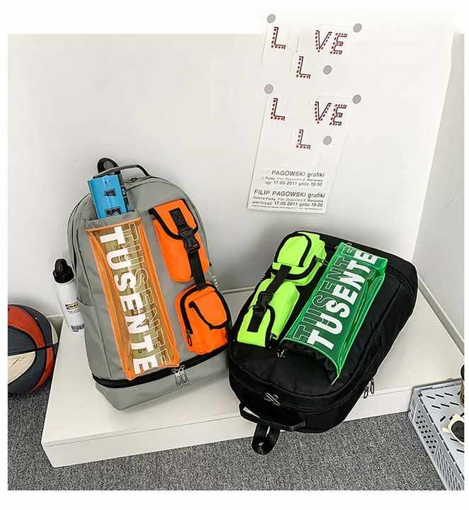Orange And Grey Stylish Sports Backpack with Contrast Pockets - Badminton & Tennis