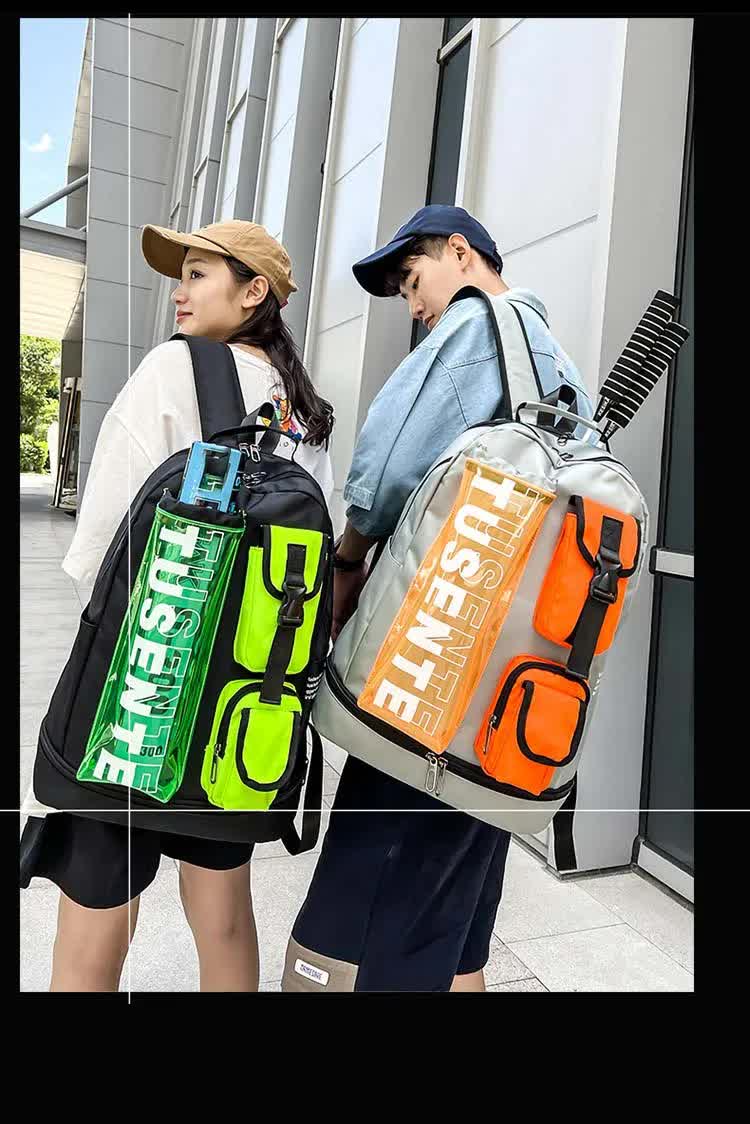 Orange And Grey Stylish Sports Backpack with Contrast Pockets - Badminton & Tennis