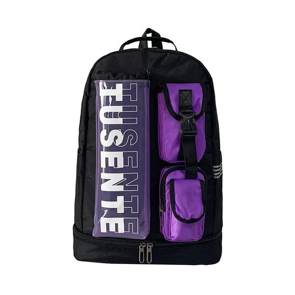 Purple And Black Stylish Sports Backpack with Contrast Pockets - Badminton & Tennis