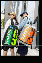 Orange And Black Stylish Sports Backpack with Contrast Pockets - Badminton & Tennis