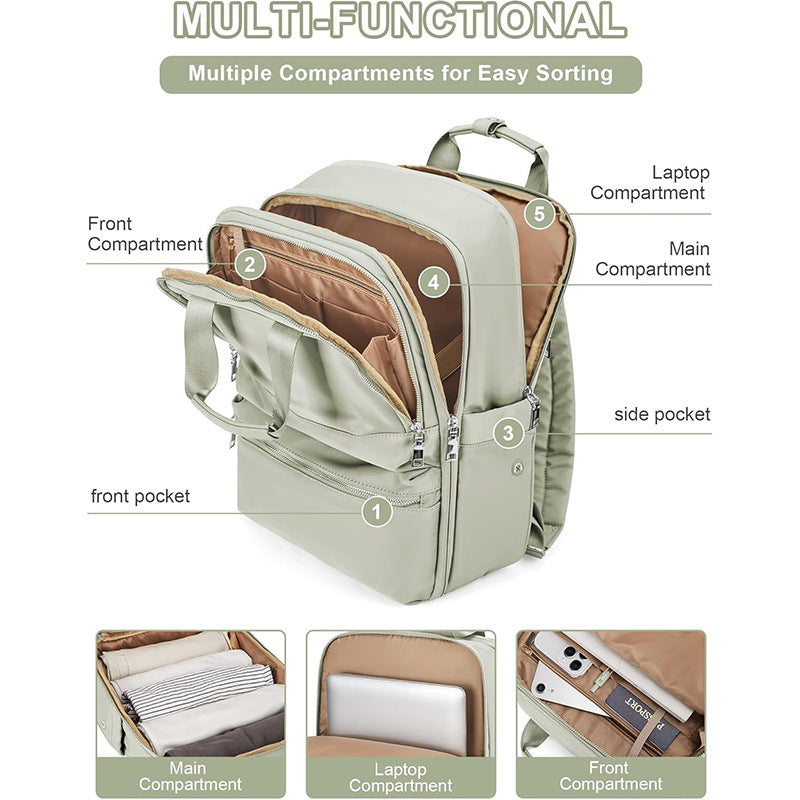 Khaki Large Capacity Travel Laptop Backpack - Padded Compartment