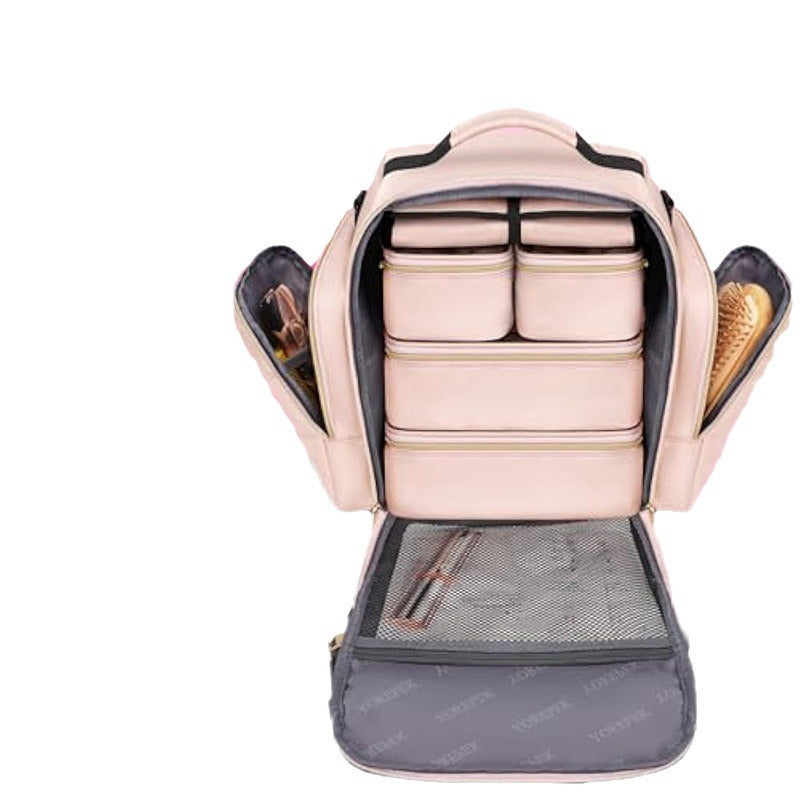 Travel Makeup Organizer Bag - 4 Detachable Compartments with Jewelry Roll