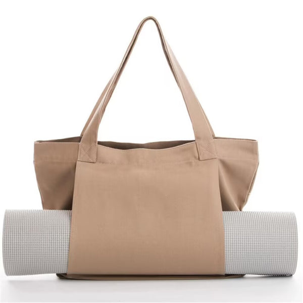 Yoga Mat Tote Bag - Durable Canvas Shoulder Bag for Outdoor Workouts & Travel - Apricot