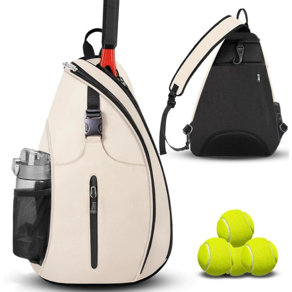 Tennis Pickleball Sling Bag - Crossbody Racket Backpack for Men & Women - Beige