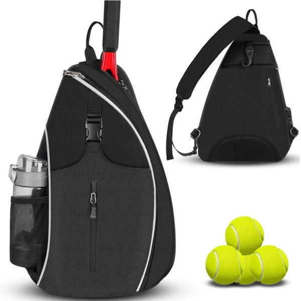 Tennis Pickleball Sling Bag - Crossbody Racket Backpack for Men & Women - Black