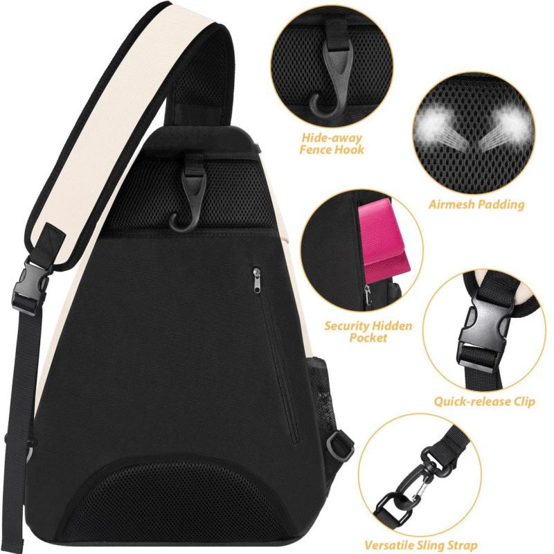 Tennis Pickleball Sling Bag - Crossbody Racket Backpack for Men & Women - Black