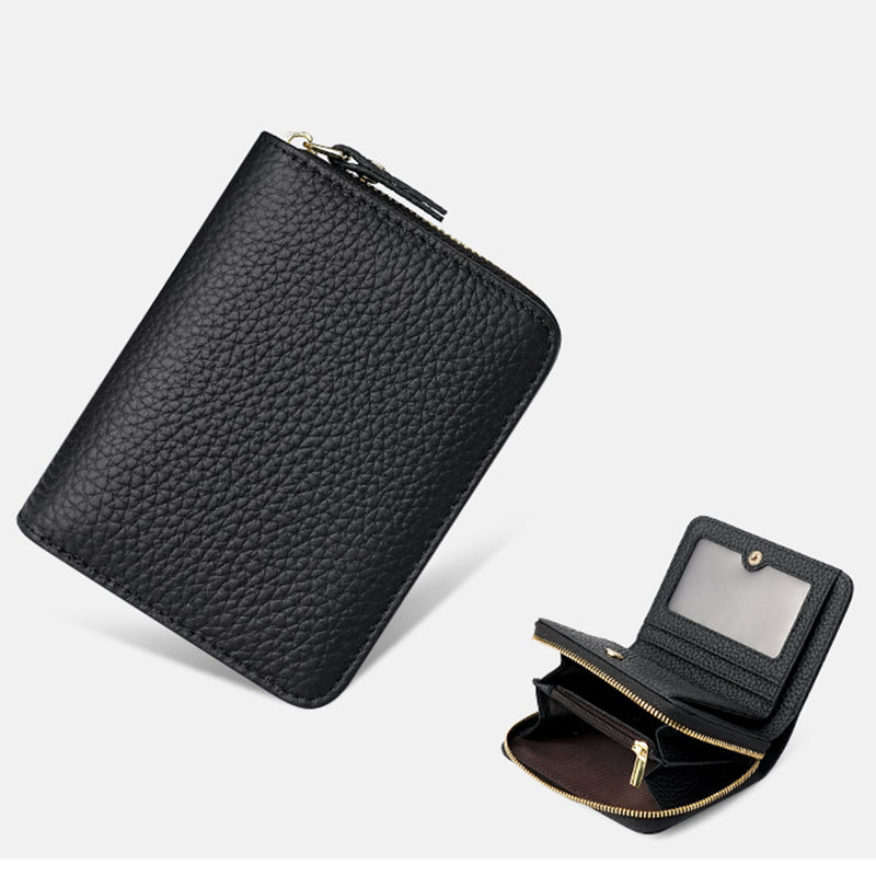 Compact RFID Genuine Leather Wallet for Women - Black