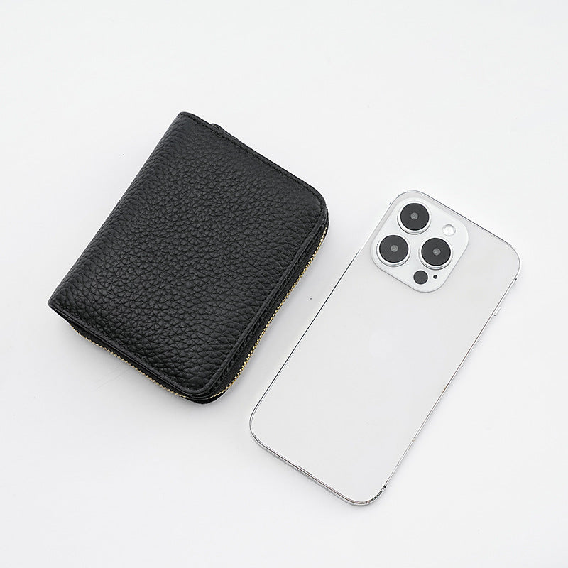 Compact RFID Genuine Leather Wallet for Women - Black