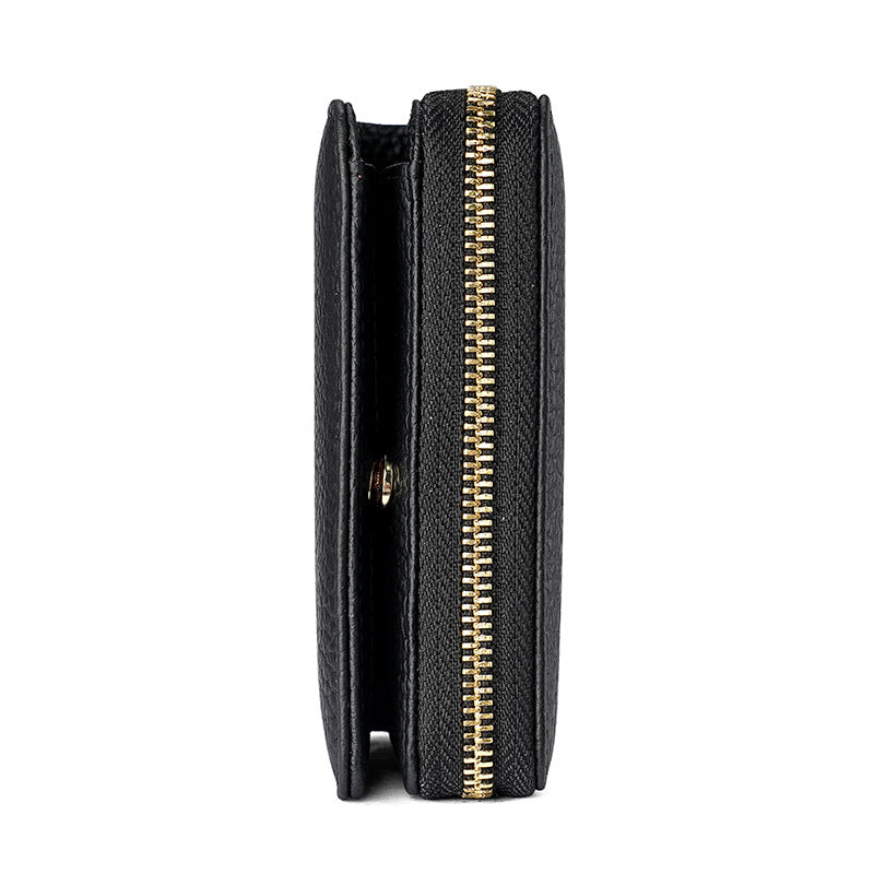 Compact RFID Genuine Leather Wallet for Women - Black