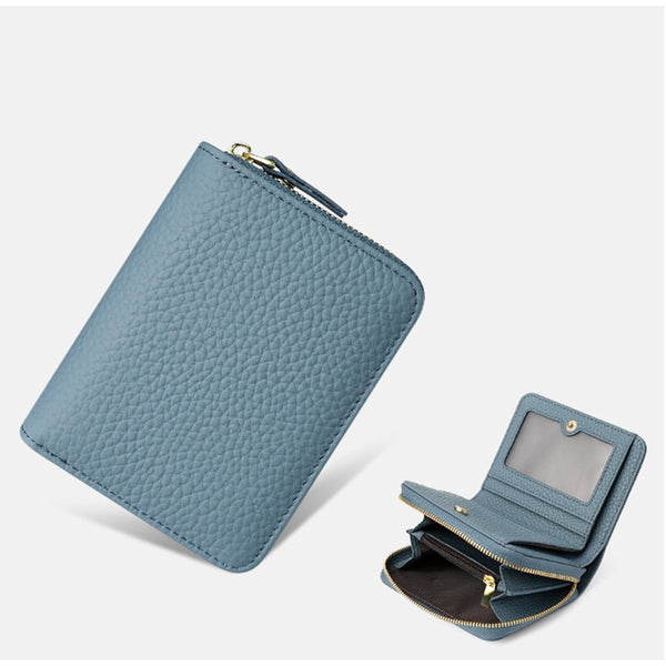 Compact RFID Genuine Leather Wallet for Women - Blue