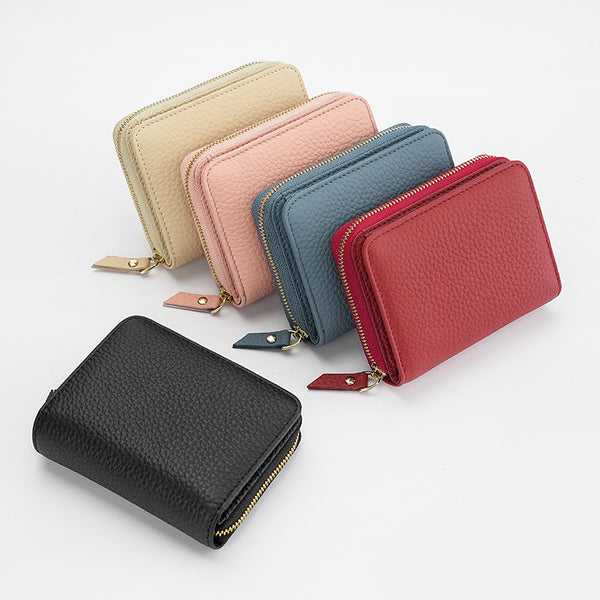Compact RFID Genuine Leather Wallet for Women - Blue
