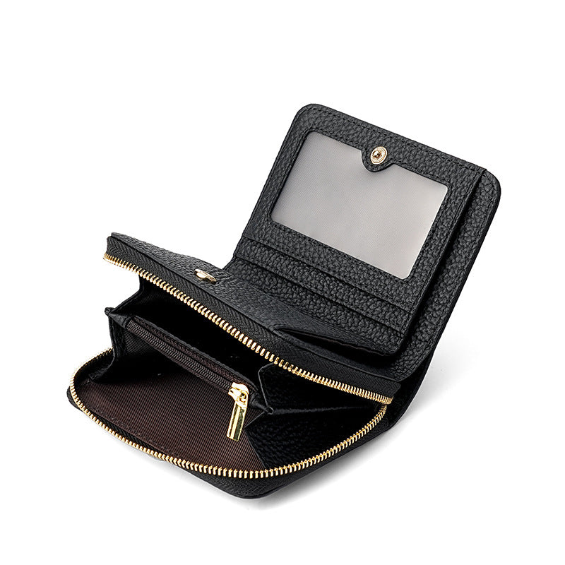 Compact RFID Genuine Leather Wallet for Women - Blue