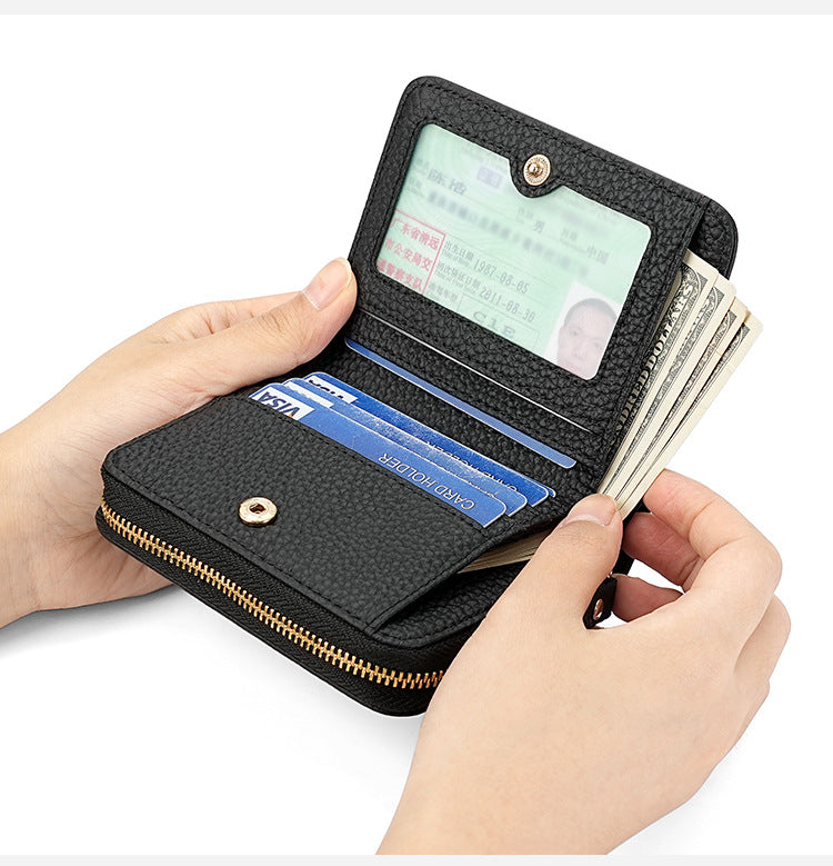 Compact RFID Genuine Leather Wallet for Women - Blue