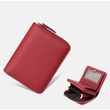 Compact RFID Genuine Leather Wallet for Women - Red