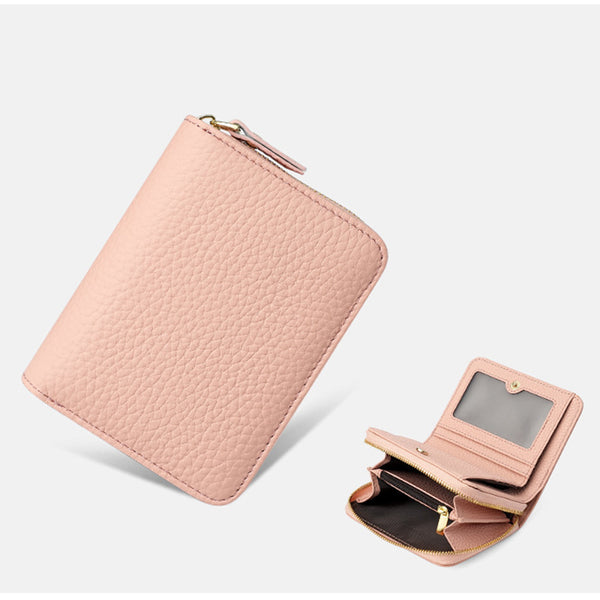 Compact RFID Genuine Leather Wallet for Women - Pink