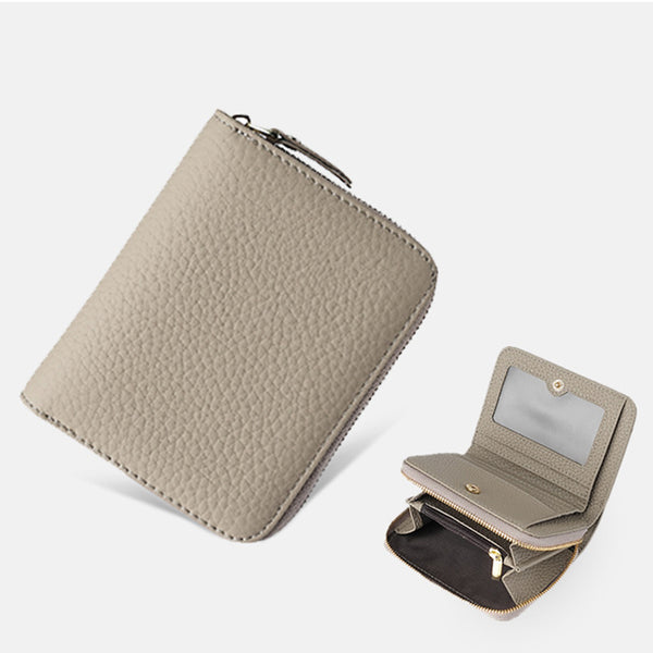 Compact RFID Genuine Leather Wallet for Women - Grey