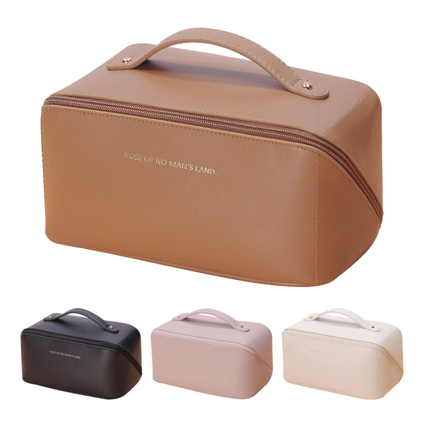 Elegant PU Leather Makeup Bag & Toiletry Organizer with Detachable Mesh Pouch - Pink