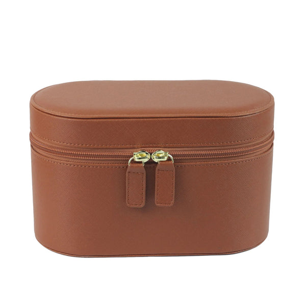 Brown Elegant PU Leather Makeup & Toiletry Bag with Brush Holder