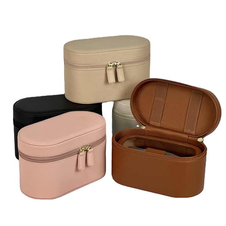 Pink Elegant PU Leather Makeup & Toiletry Bag with Brush Holder