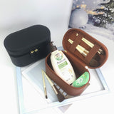 Pink Elegant PU Leather Makeup & Toiletry Bag with Brush Holder