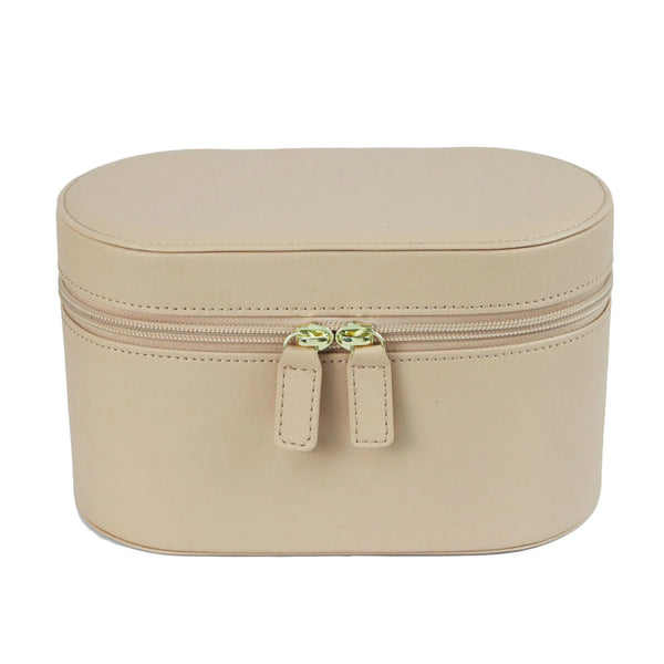 Beige Elegant PU Leather Makeup & Toiletry Bag with Brush Holder