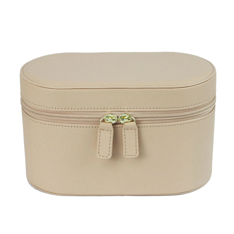 Beige Elegant PU Leather Makeup & Toiletry Bag with Brush Holder