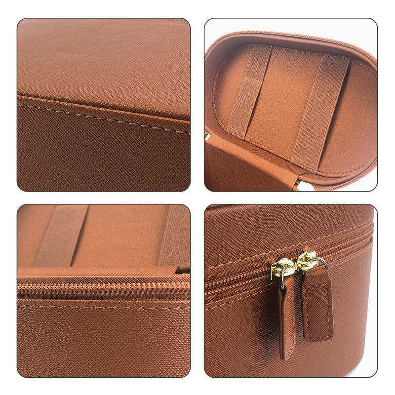 Beige Elegant PU Leather Makeup & Toiletry Bag with Brush Holder