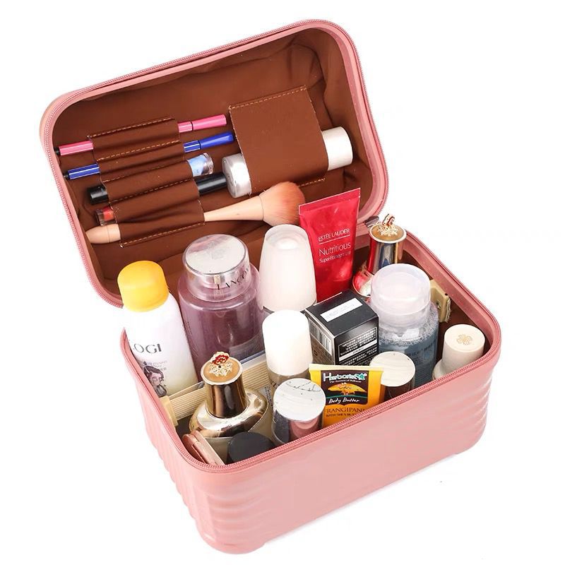 Durable Hard Shell Makeup Travel Case with Handle - Pink