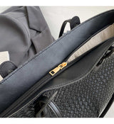 Black Chic Woven PU Leather Tote Bag - Large Capacity