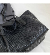 Beige and Brown Chic Woven PU Leather Tote Bag - Large Capacity