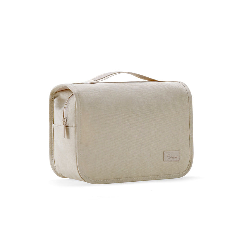 Eco-Friendly RPET Hanging Toiletry Cosmetic Bag - Large Capacity Waterproof - Beige