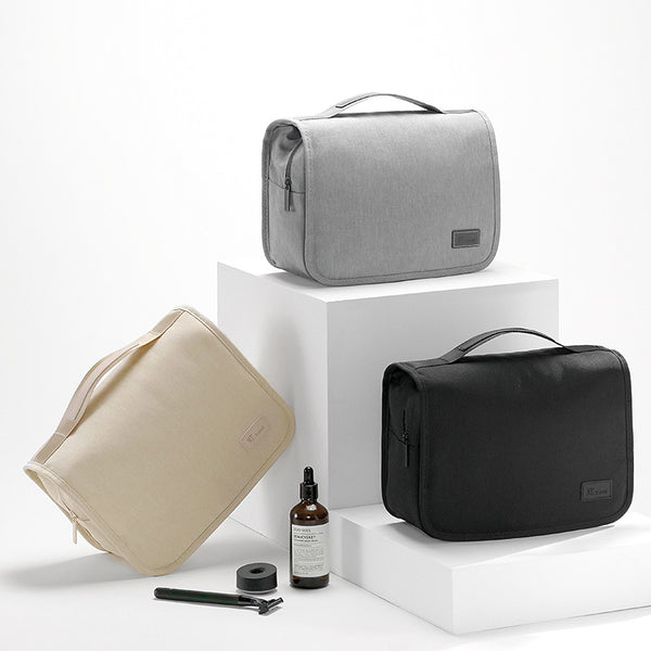 Eco-Friendly RPET Hanging Toiletry Cosmetic Bag - Large Capacity Waterproof - Grey