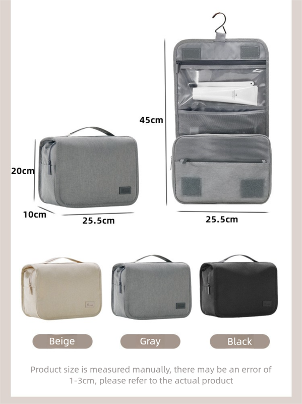 Eco-Friendly RPET Hanging Toiletry Cosmetic Bag - Large Capacity Waterproof - Grey