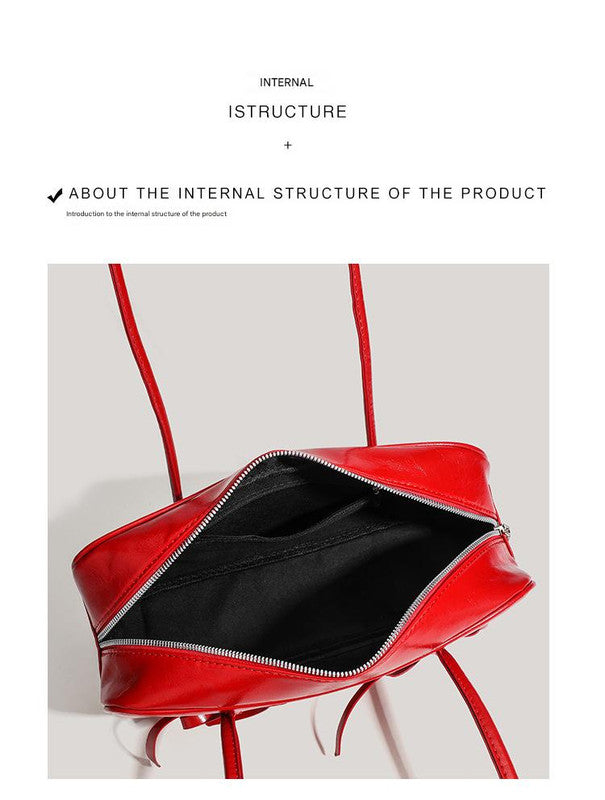 Red Chic PU Leather Baguette Shoulder Bag - Elegant Bow Accent