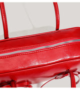 Coffee Chic PU Leather Baguette Shoulder Bag - Elegant Bow Accent