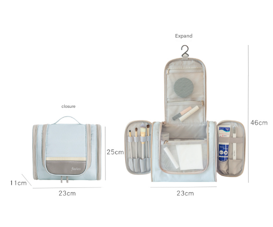 Light Blue Large Capacity Hanging Travel Toiletry Bag - Waterproof