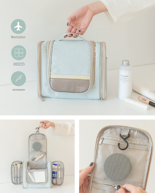 Light Blue Large Capacity Hanging Travel Toiletry Bag - Waterproof