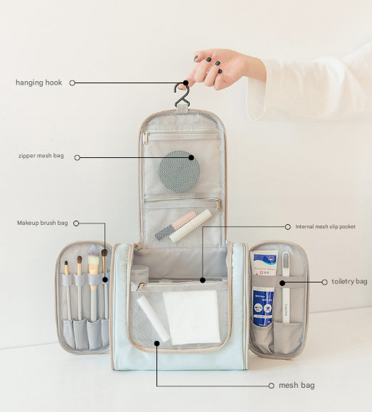 Light Blue Large Capacity Hanging Travel Toiletry Bag - Waterproof