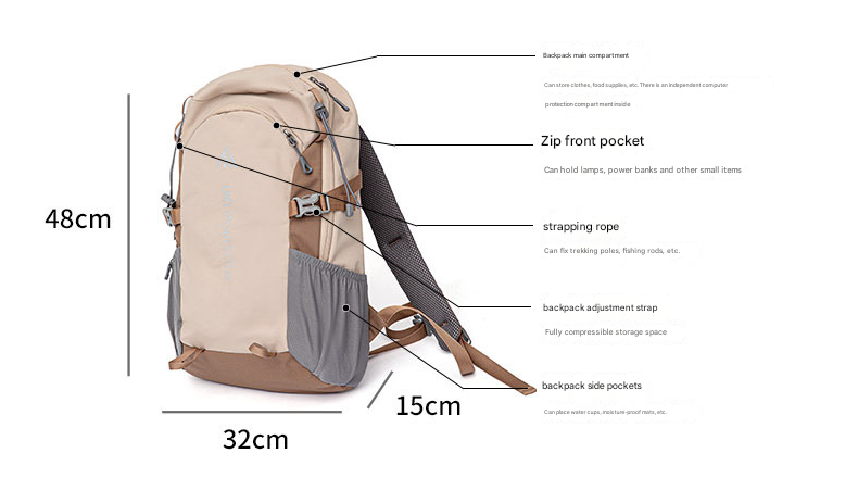 20L Lightweight Hiking Backpack for Camping, Travel, and Commuting - Black / White