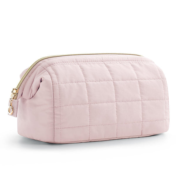 Chic Quilted Puffer Makeup Bag - Large Capacity Travel Cosmetic Organizer - Pink