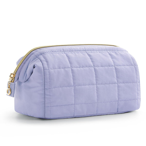 Chic Quilted Puffer Makeup Bag - Large Capacity Travel Cosmetic Organizer - Purple