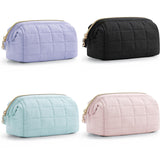 Chic Quilted Puffer Makeup Bag - Large Capacity Travel Cosmetic Organizer - Purple