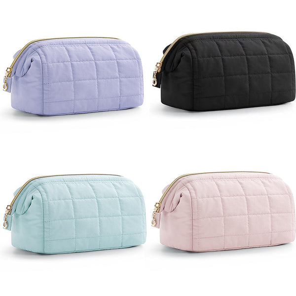 Chic Quilted Puffer Makeup Bag - Large Capacity Travel Cosmetic Organizer - Purple