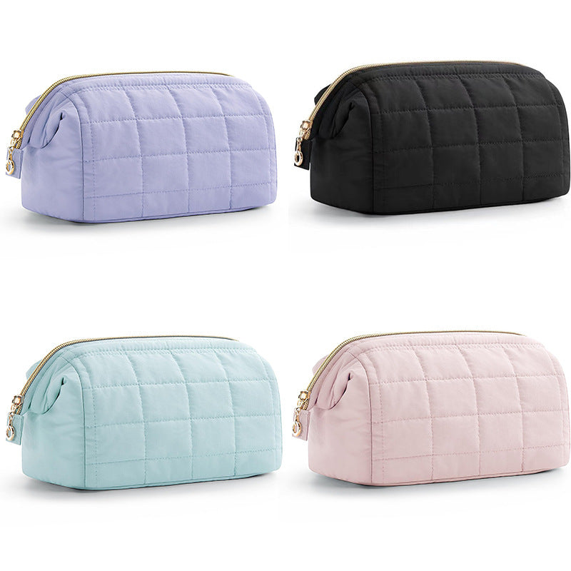 Chic Quilted Puffer Makeup Bag - Large Capacity Travel Cosmetic Organizer - Purple