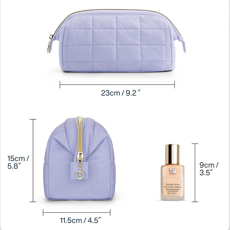 Chic Quilted Puffer Makeup Bag - Large Capacity Travel Cosmetic Organizer - Purple